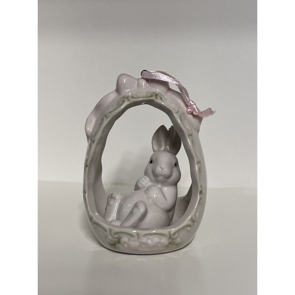 Greenbrier International White Ceramic Ornament Bunny In Egg #192424 Vintage
